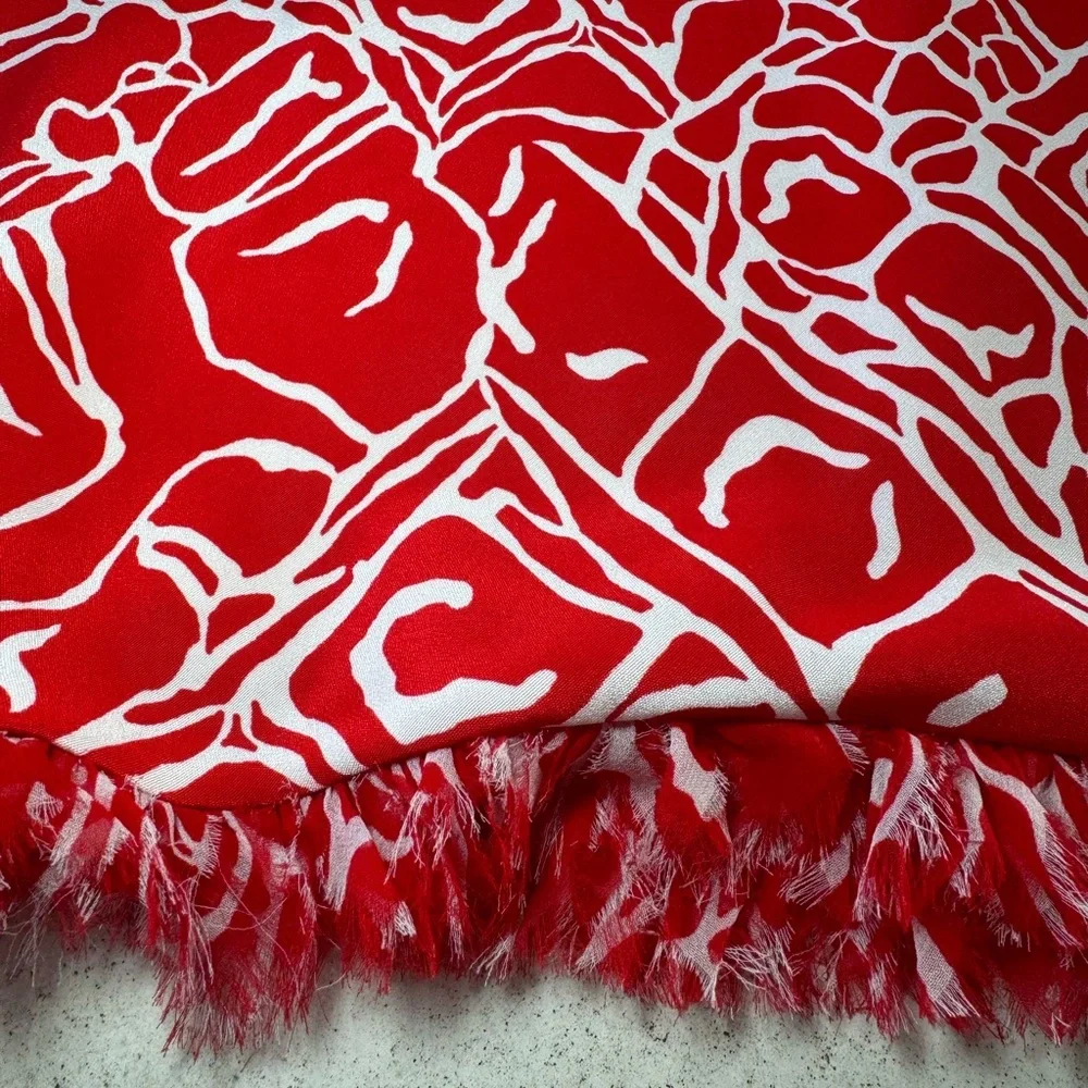 Escada Red and White Silk Midi Skirt